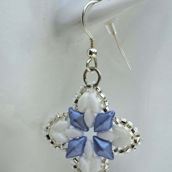 Frozen sterling silver blue & white cross earrings