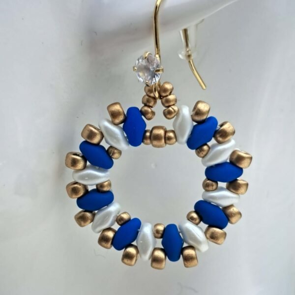 Hello Sailor earrings - blue, white & gold circle drops