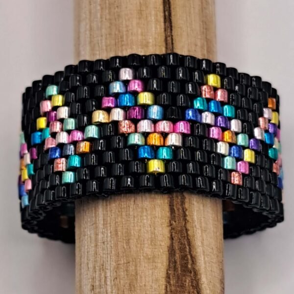 Electric pulse ring - black & multicolour metallic design band